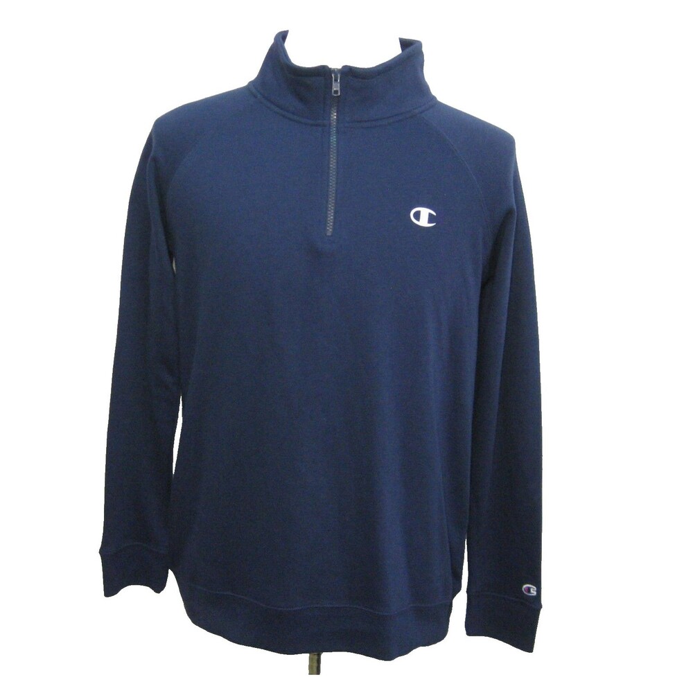 Champion 1/4 Zip Sweatshirt Mens Large Blue Athletic Long Sleeve Logo Shirt Top